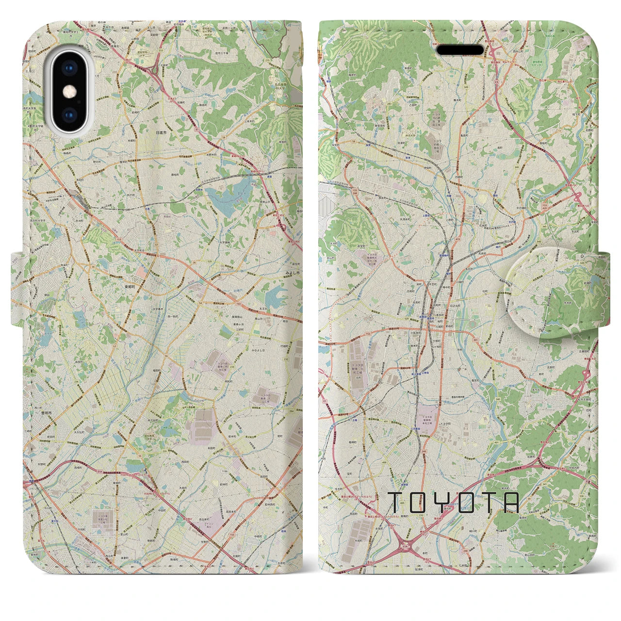 【豊田(愛知県)】地図柄iPhoneケース(手帳タイプ)ナチュラル・iPhone XS Max 用