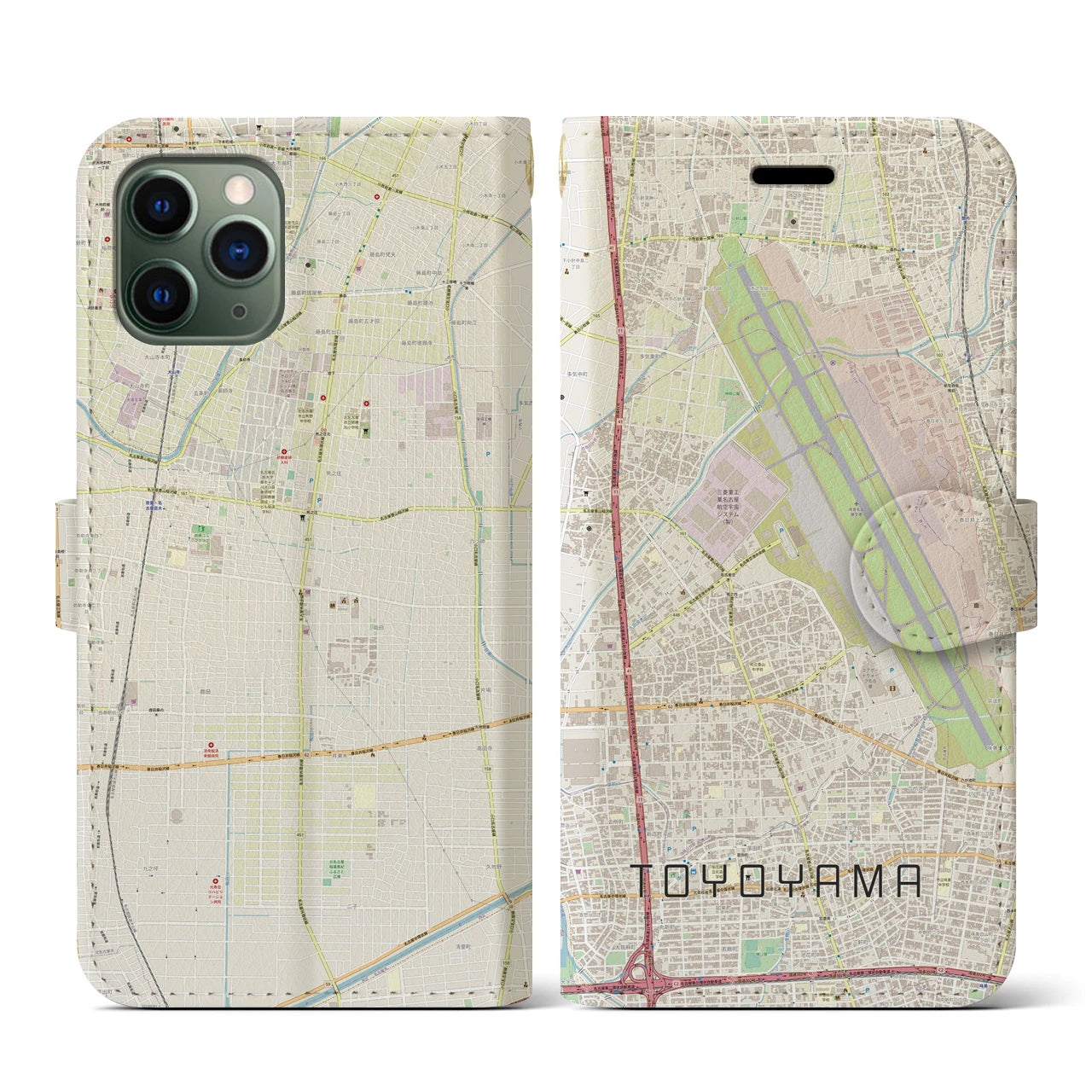 【豊山(愛知県)】地図柄iPhoneケース(手帳タイプ)ナチュラル・iPhone 11 Pro 用