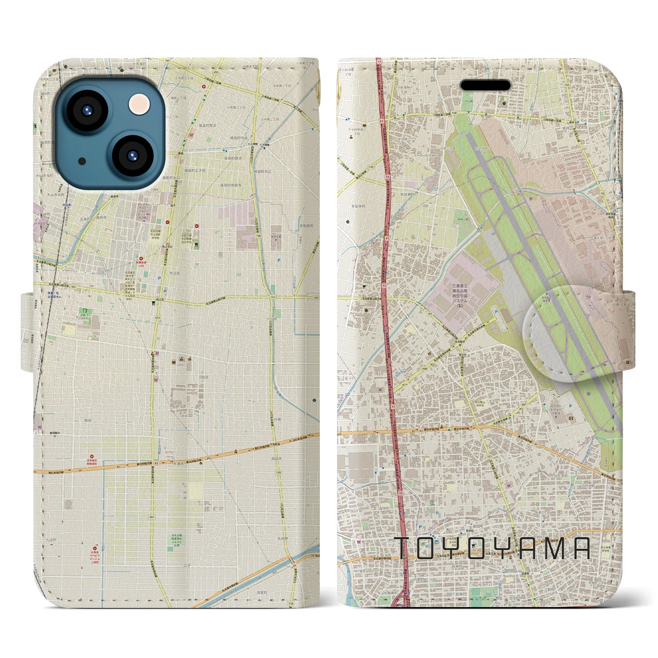 【豊山(愛知県)】地図柄iPhoneケース(手帳タイプ)ナチュラル・iPhone 13 用