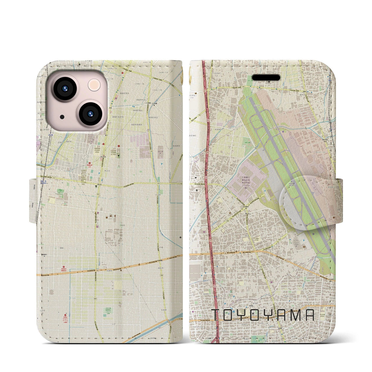 【豊山(愛知県)】地図柄iPhoneケース(手帳タイプ)ナチュラル・iPhone 13 mini 用