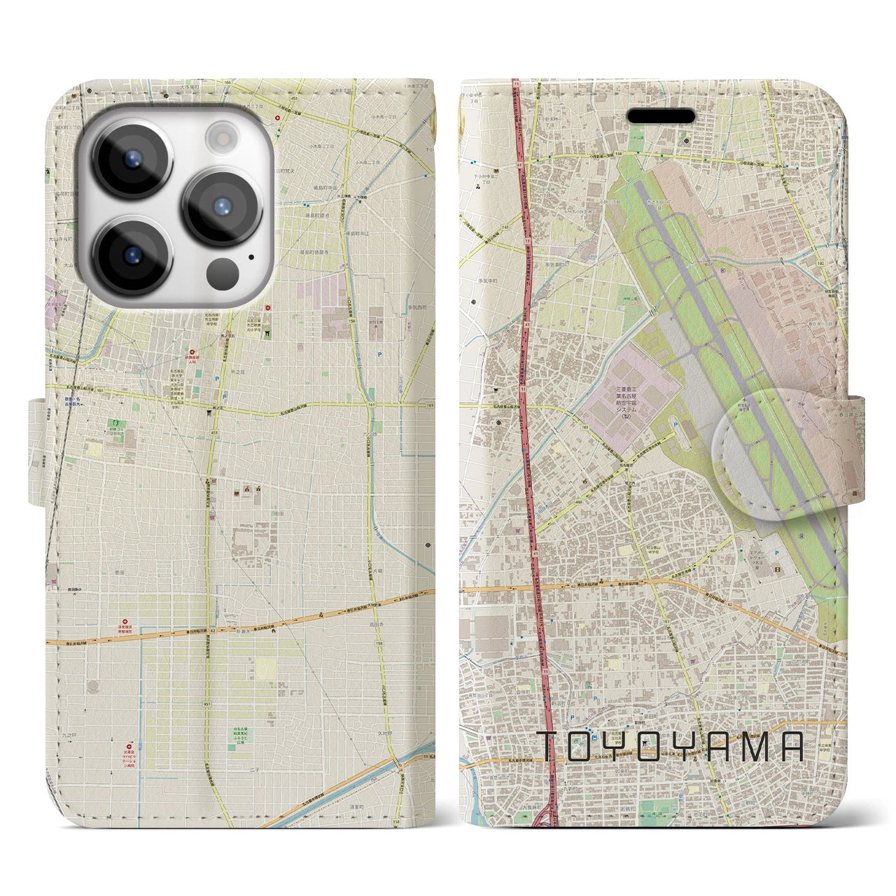 【豊山(愛知県)】地図柄iPhoneケース(手帳タイプ)ナチュラル・iPhone 14 Pro 用