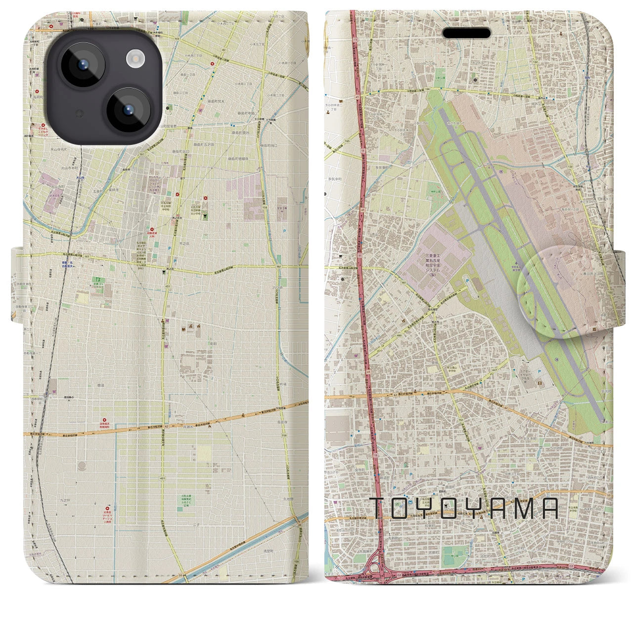 【豊山(愛知県)】地図柄iPhoneケース(手帳タイプ)ナチュラル・iPhone 14 Plus 用