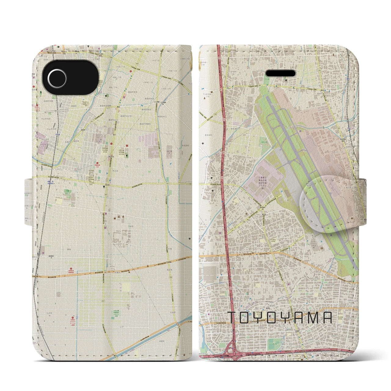 【豊山(愛知県)】地図柄iPhoneケース(手帳タイプ)ナチュラル・iPhone SE(第3 / 第2世代) / 8 / 7 / 6s / 6 用