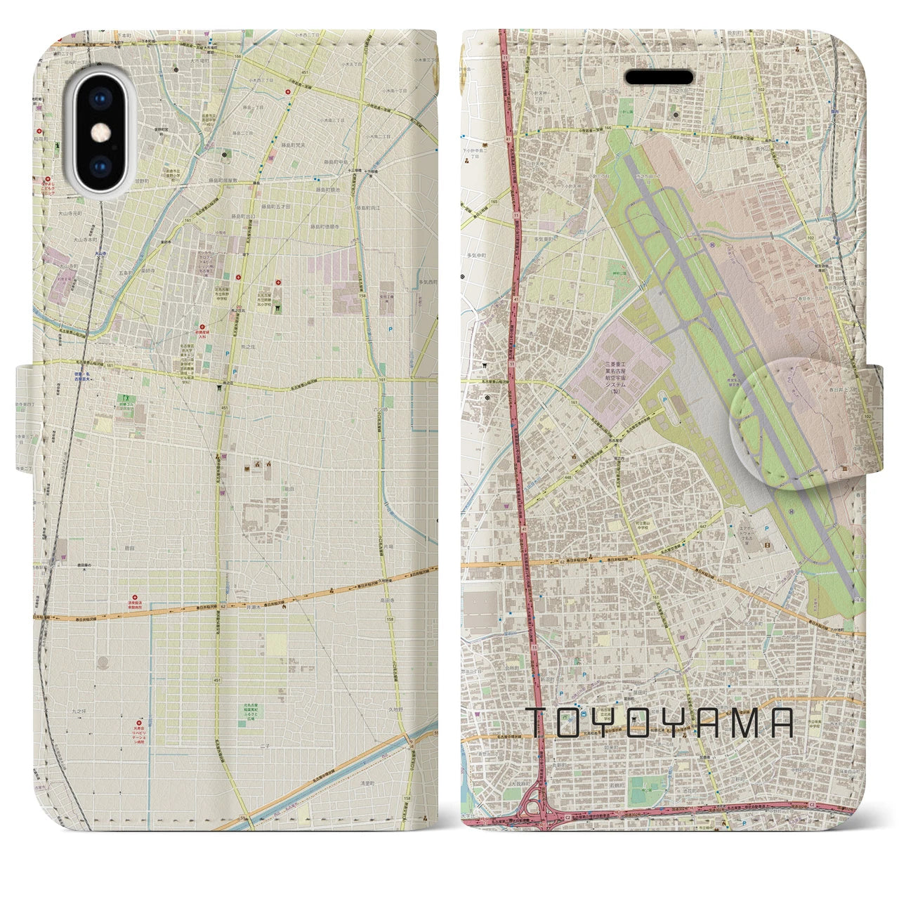 【豊山(愛知県)】地図柄iPhoneケース(手帳タイプ)ナチュラル・iPhone XS Max 用