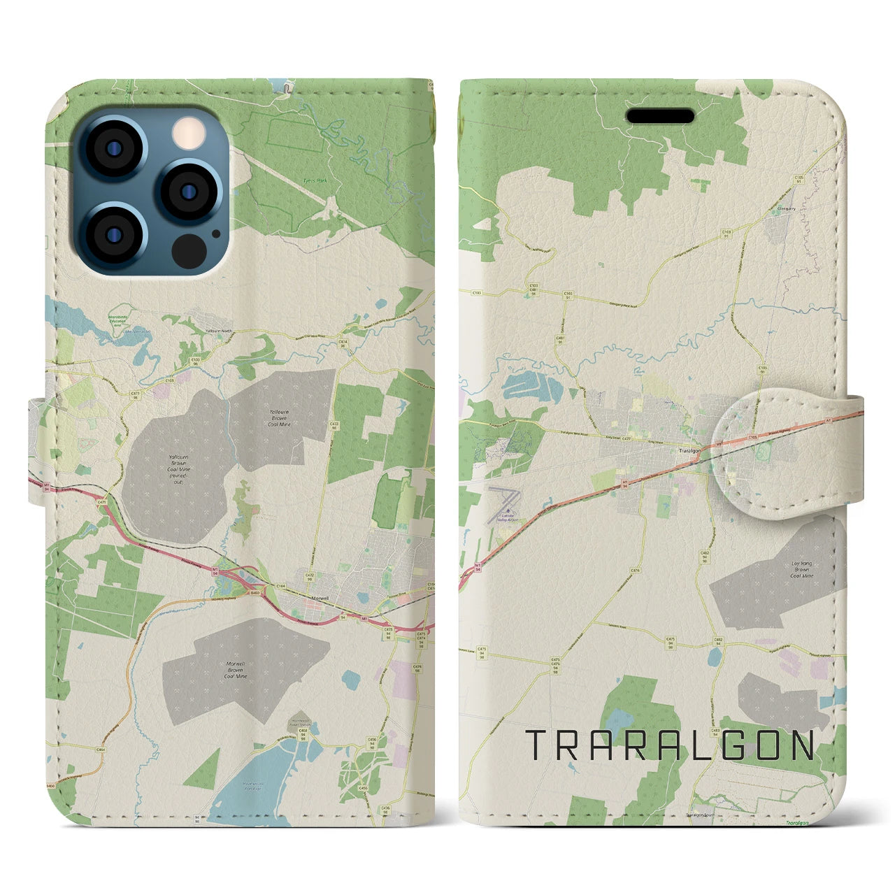 【トララルゴン(オーストラリア)】地図柄iPhoneケース(手帳タイプ)ナチュラル・iPhone 12 / 12 Pro 用