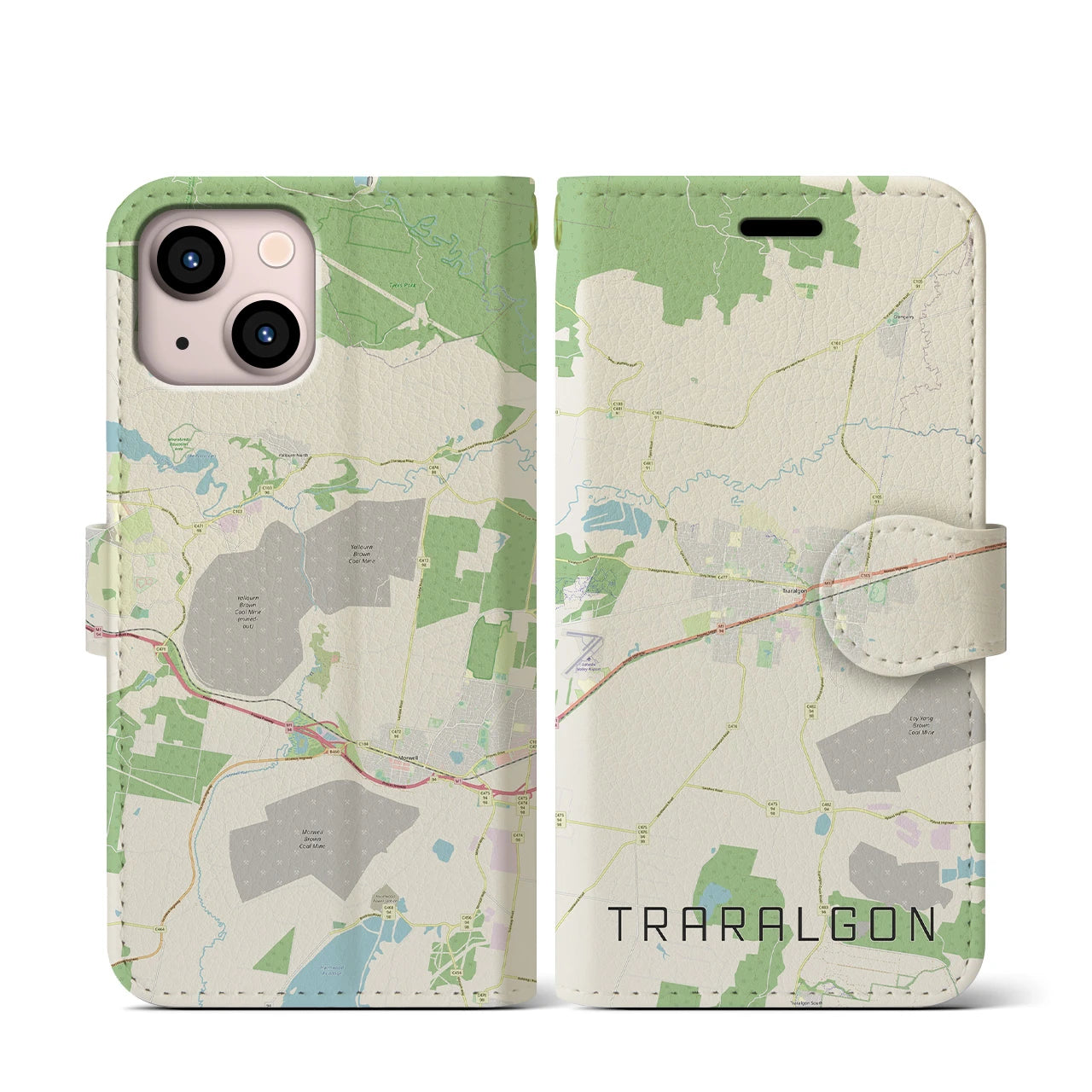 【トララルゴン(オーストラリア)】地図柄iPhoneケース(手帳タイプ)ナチュラル・iPhone 13 mini 用