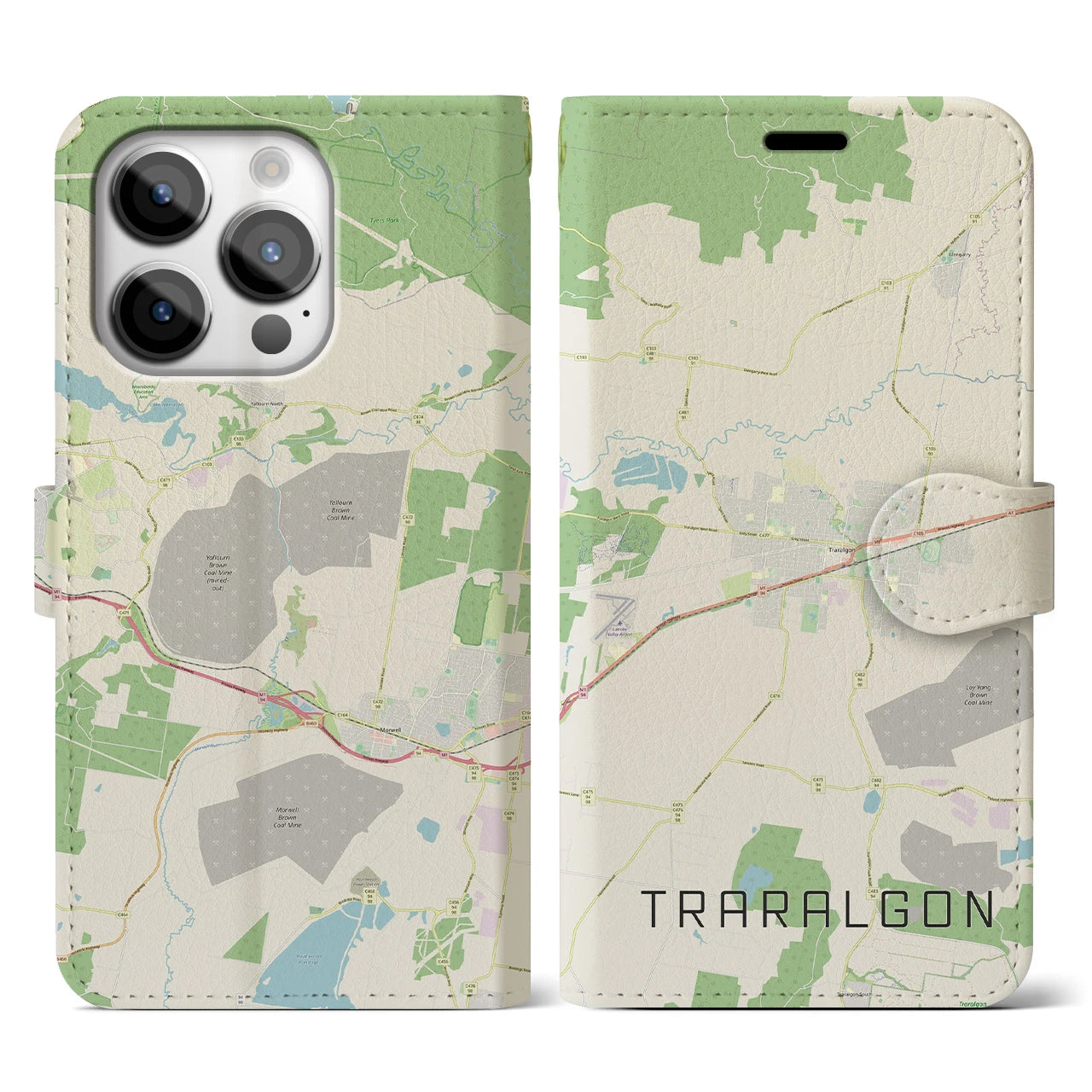 【トララルゴン(オーストラリア)】地図柄iPhoneケース(手帳タイプ)ナチュラル・iPhone 14 Pro 用