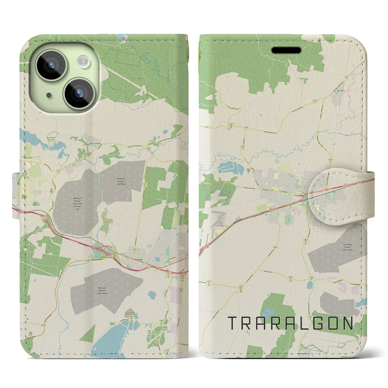【トララルゴン(オーストラリア)】地図柄iPhoneケース(手帳タイプ)ナチュラル・iPhone 15 用