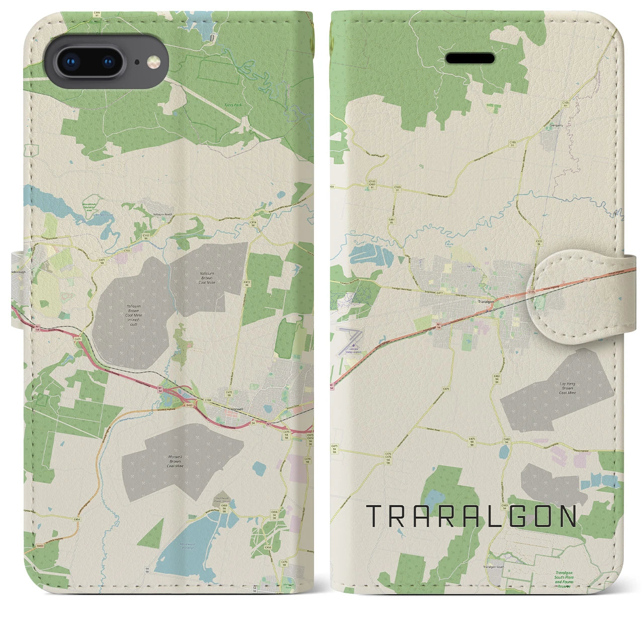 【トララルゴン(オーストラリア)】地図柄iPhoneケース(手帳タイプ)ナチュラル・iPhone 8Plus /7Plus / 6sPlus / 6Plus 用
