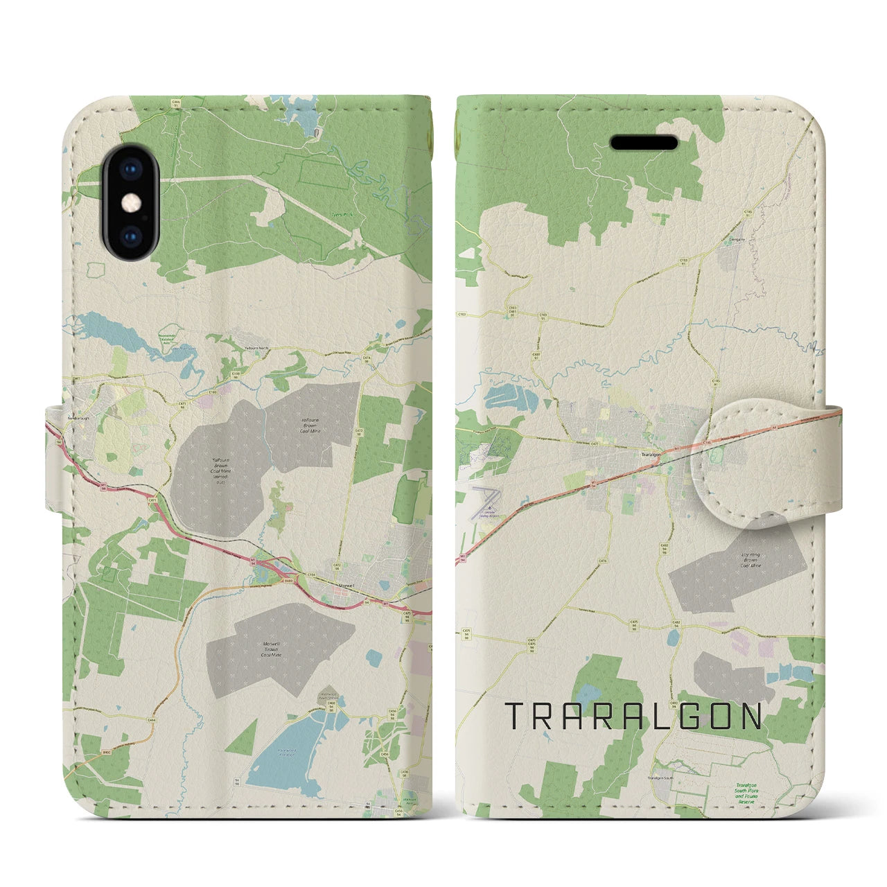 【トララルゴン(オーストラリア)】地図柄iPhoneケース(手帳タイプ)ナチュラル・iPhone XS / X 用