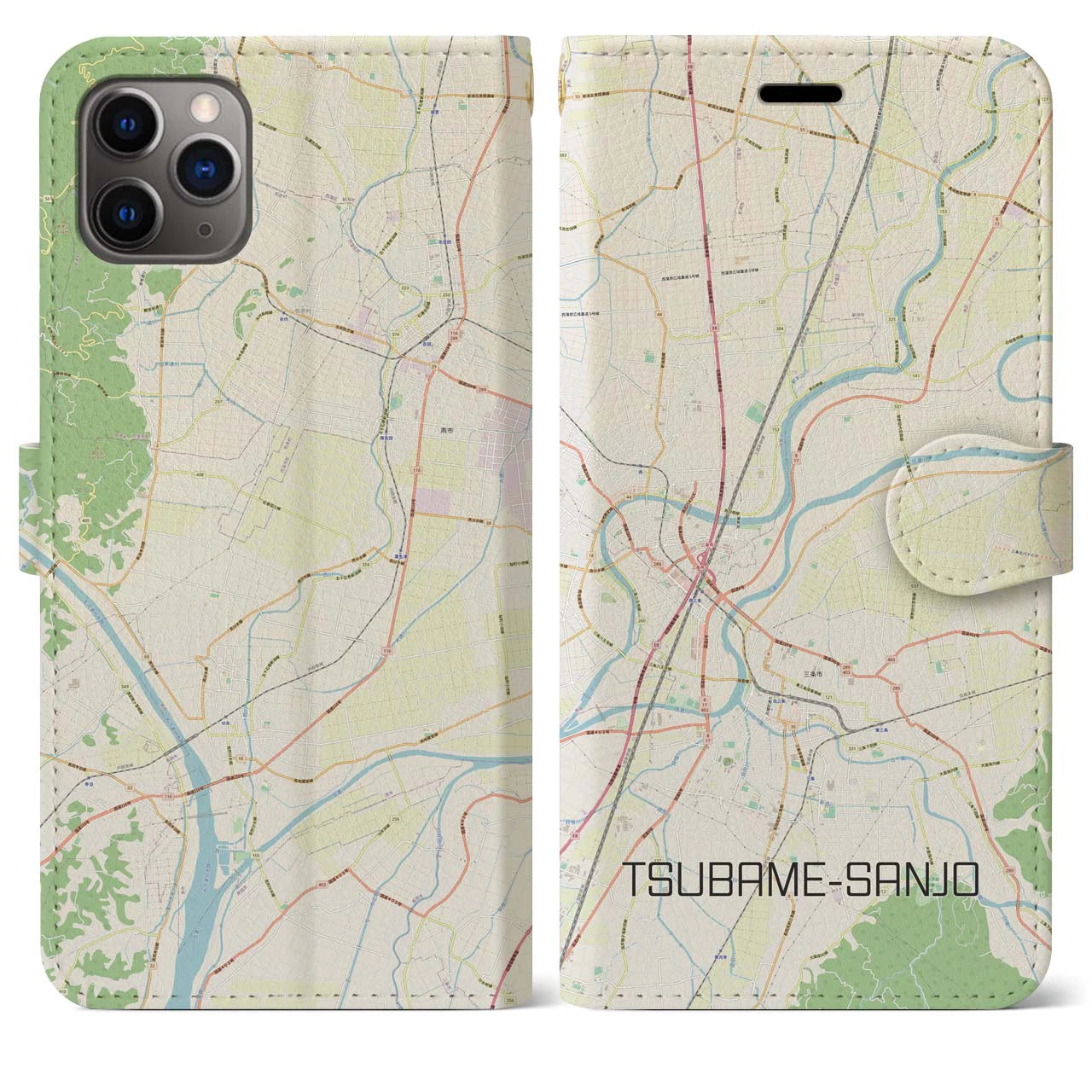 【燕三条(新潟県)】地図柄iPhoneケース(手帳タイプ)ナチュラル・iPhone 11 Pro Max 用