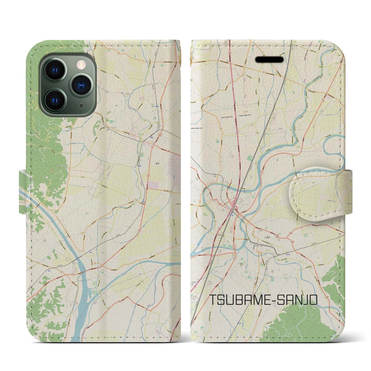 【燕三条(新潟県)】地図柄iPhoneケース(手帳タイプ)ナチュラル・iPhone 11 Pro 用