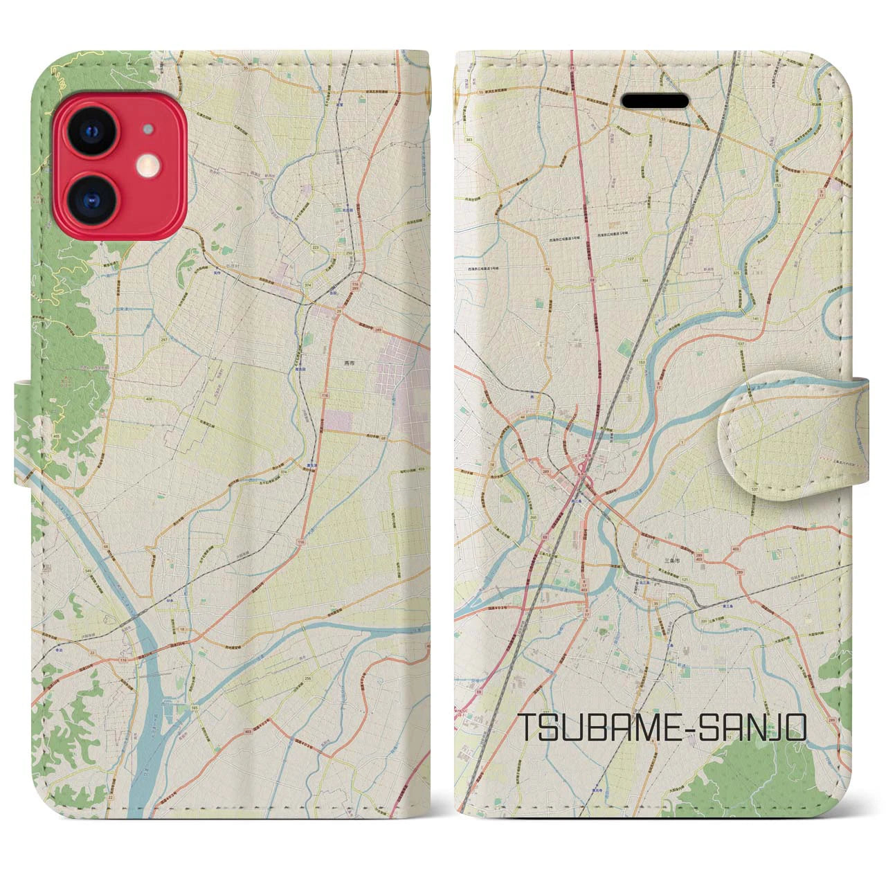 【燕三条(新潟県)】地図柄iPhoneケース(手帳タイプ)ナチュラル・iPhone 11 用