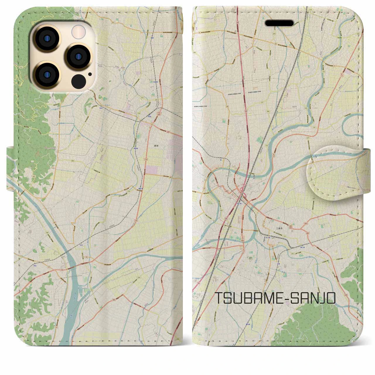 【燕三条(新潟県)】地図柄iPhoneケース(手帳タイプ)ナチュラル・iPhone 12 Pro Max 用
