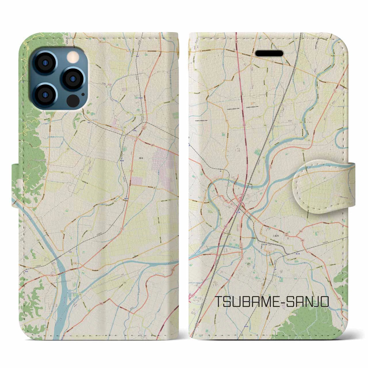 【燕三条(新潟県)】地図柄iPhoneケース(手帳タイプ)ナチュラル・iPhone 12 / 12 Pro 用