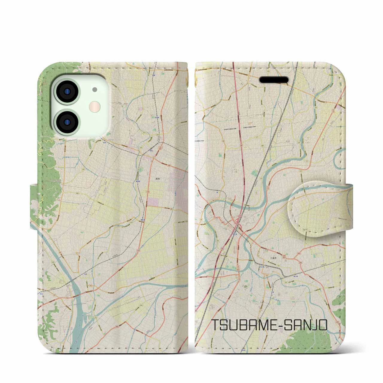 【燕三条(新潟県)】地図柄iPhoneケース(手帳タイプ)ナチュラル・iPhone 12 mini 用