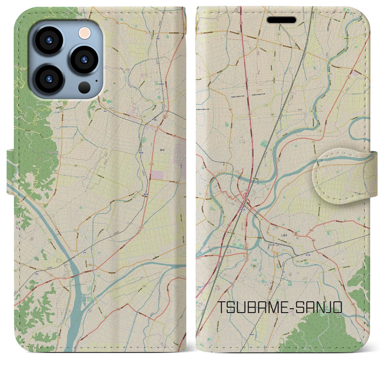 【燕三条(新潟県)】地図柄iPhoneケース(手帳タイプ)ナチュラル・iPhone 13 Pro Max 用