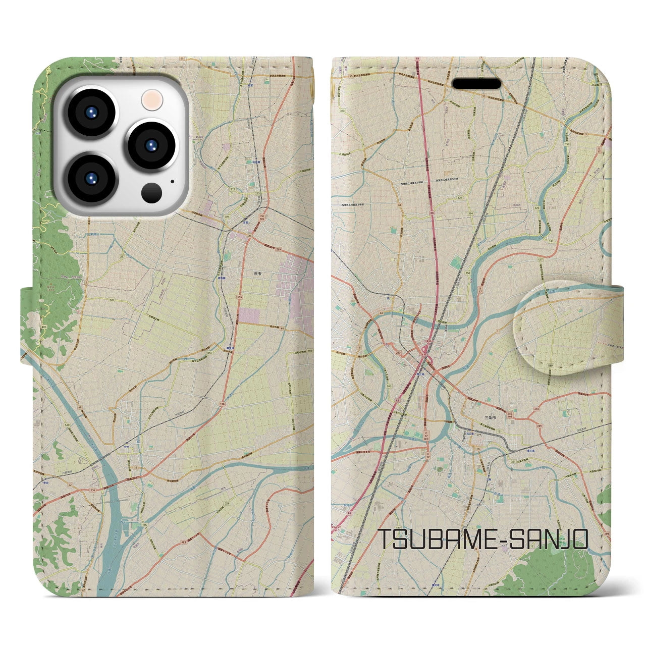 【燕三条(新潟県)】地図柄iPhoneケース(手帳タイプ)ナチュラル・iPhone 13 Pro 用