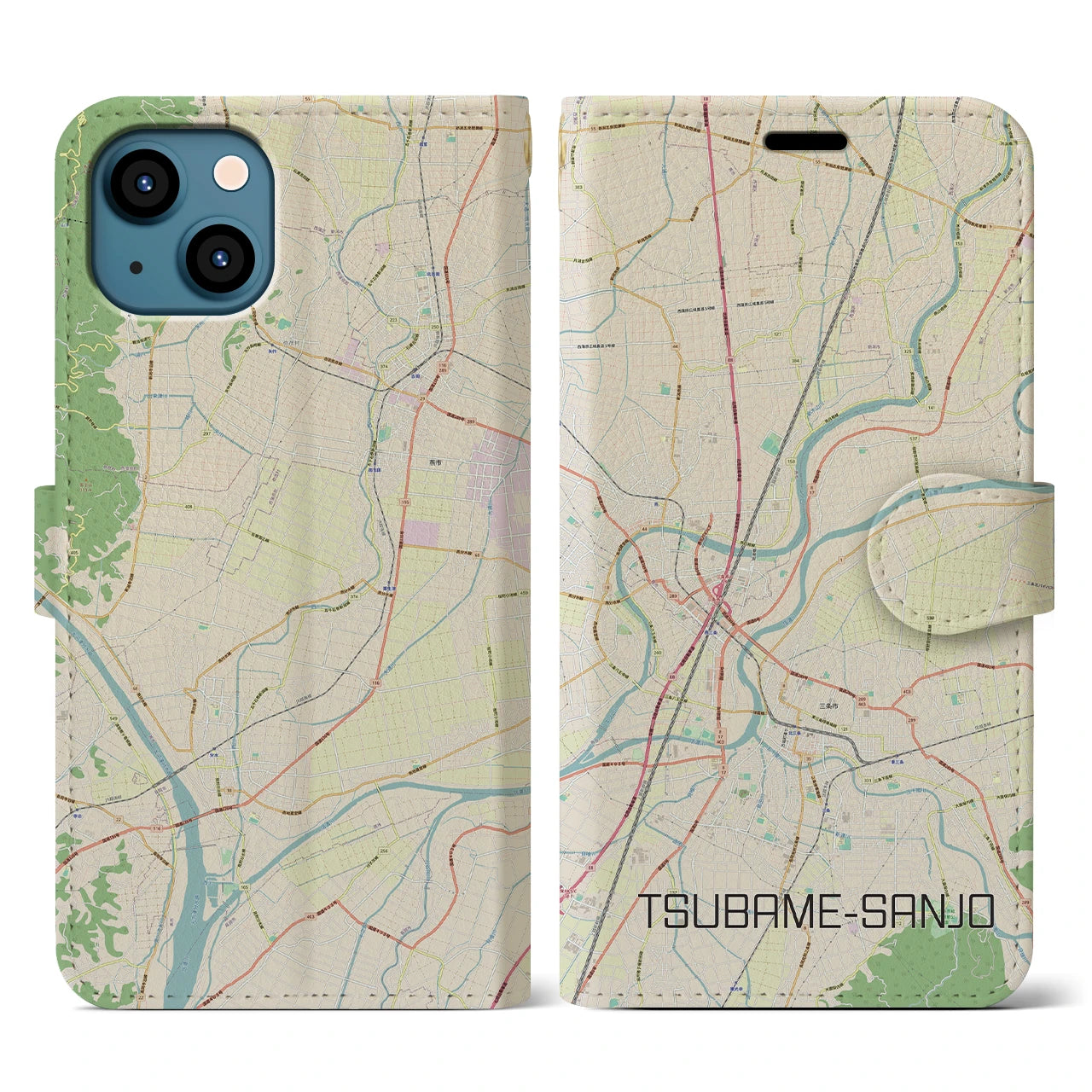 【燕三条(新潟県)】地図柄iPhoneケース(手帳タイプ)ナチュラル・iPhone 13 用