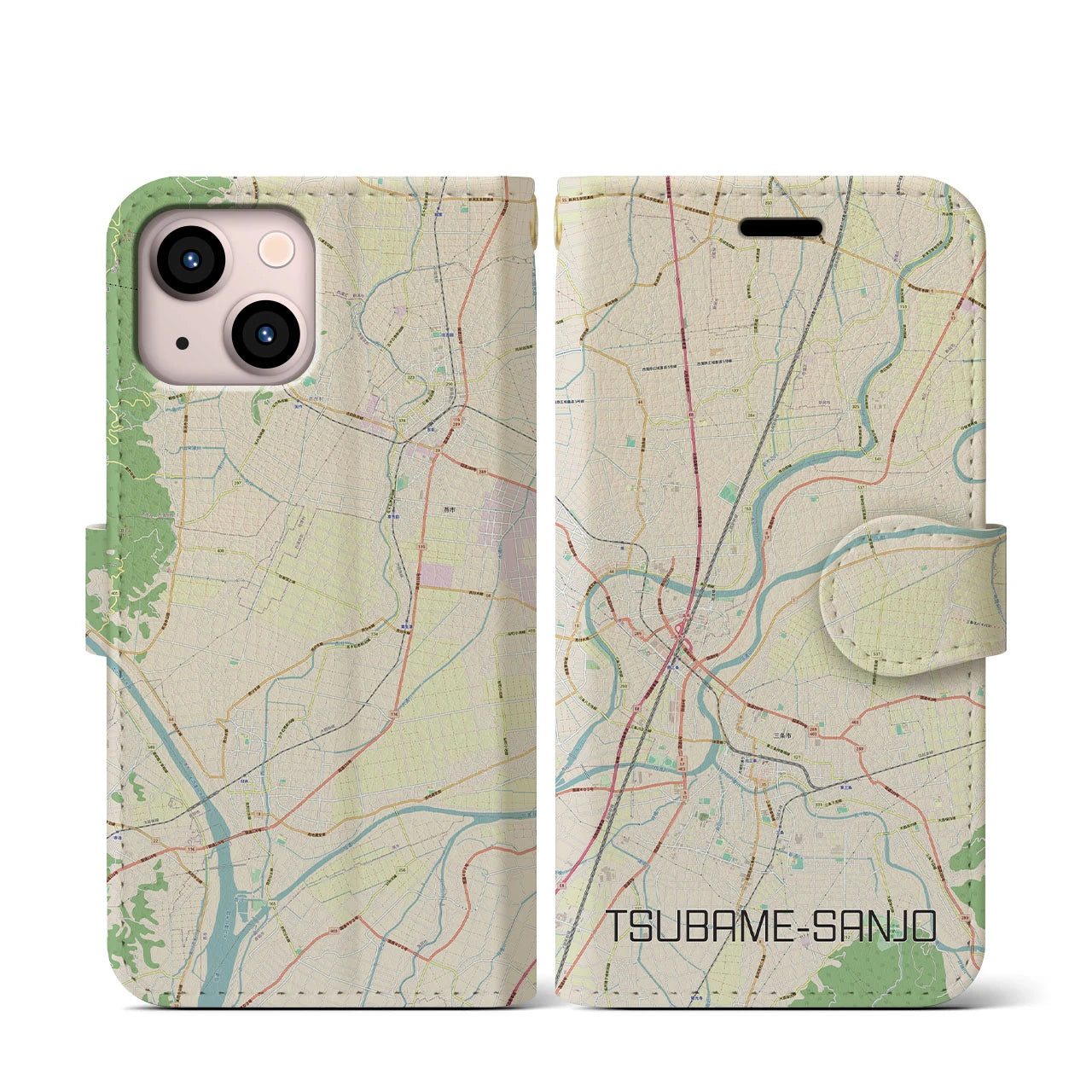 【燕三条(新潟県)】地図柄iPhoneケース(手帳タイプ)ナチュラル・iPhone 13 mini 用