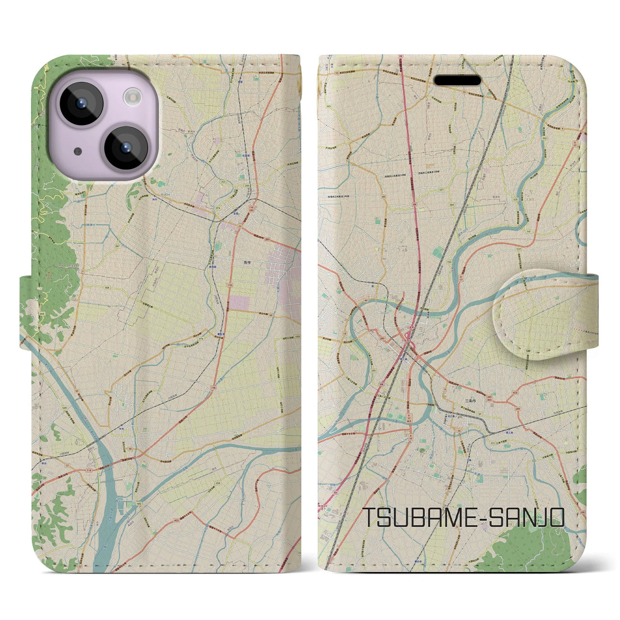 【燕三条(新潟県)】地図柄iPhoneケース(手帳タイプ)ナチュラル・iPhone 14 用