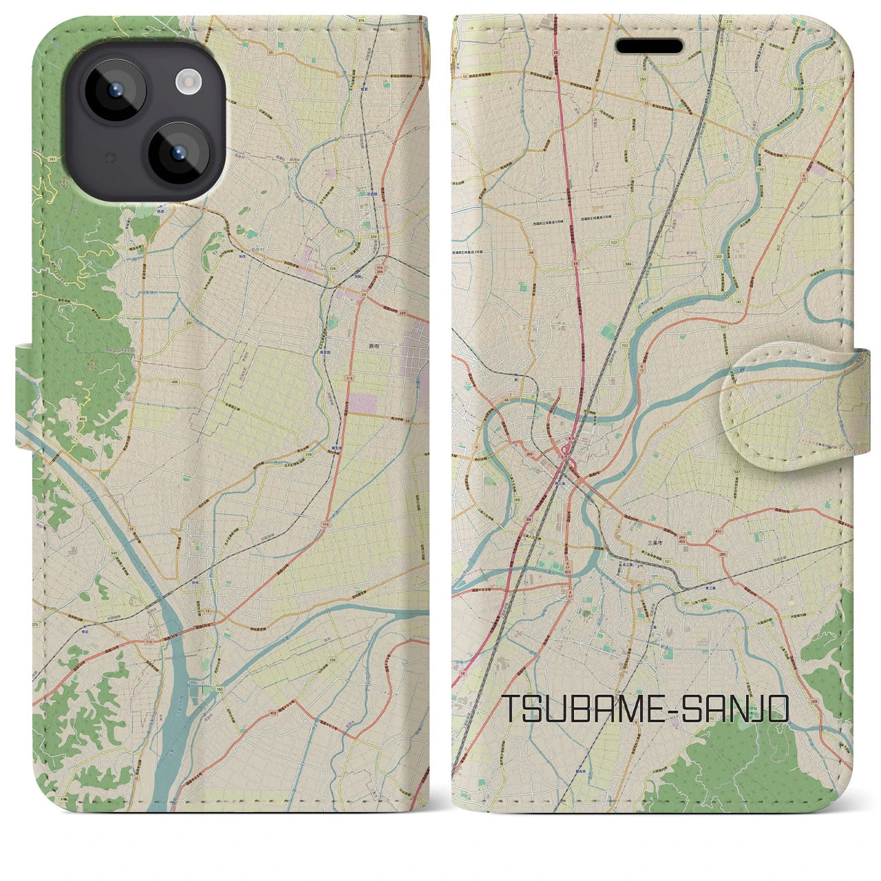 【燕三条(新潟県)】地図柄iPhoneケース(手帳タイプ)ナチュラル・iPhone 14 Plus 用