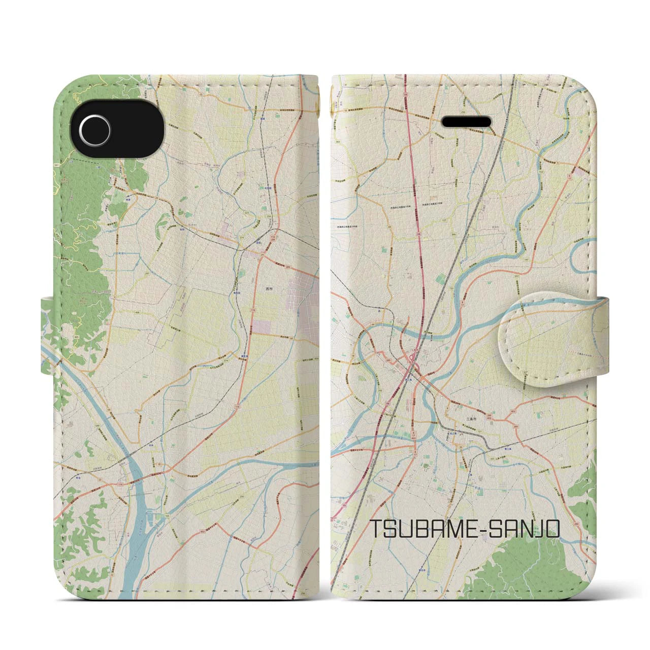 【燕三条(新潟県)】地図柄iPhoneケース(手帳タイプ)ナチュラル・iPhone SE(第3 / 第2世代) / 8 / 7 / 6s / 6 用