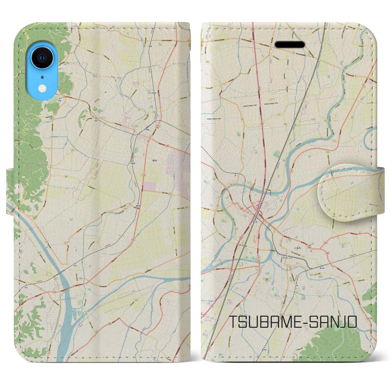 【燕三条(新潟県)】地図柄iPhoneケース(手帳タイプ)ナチュラル・iPhone XR 用