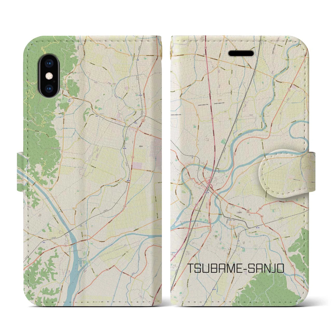 【燕三条(新潟県)】地図柄iPhoneケース(手帳タイプ)ナチュラル・iPhone XS / X 用