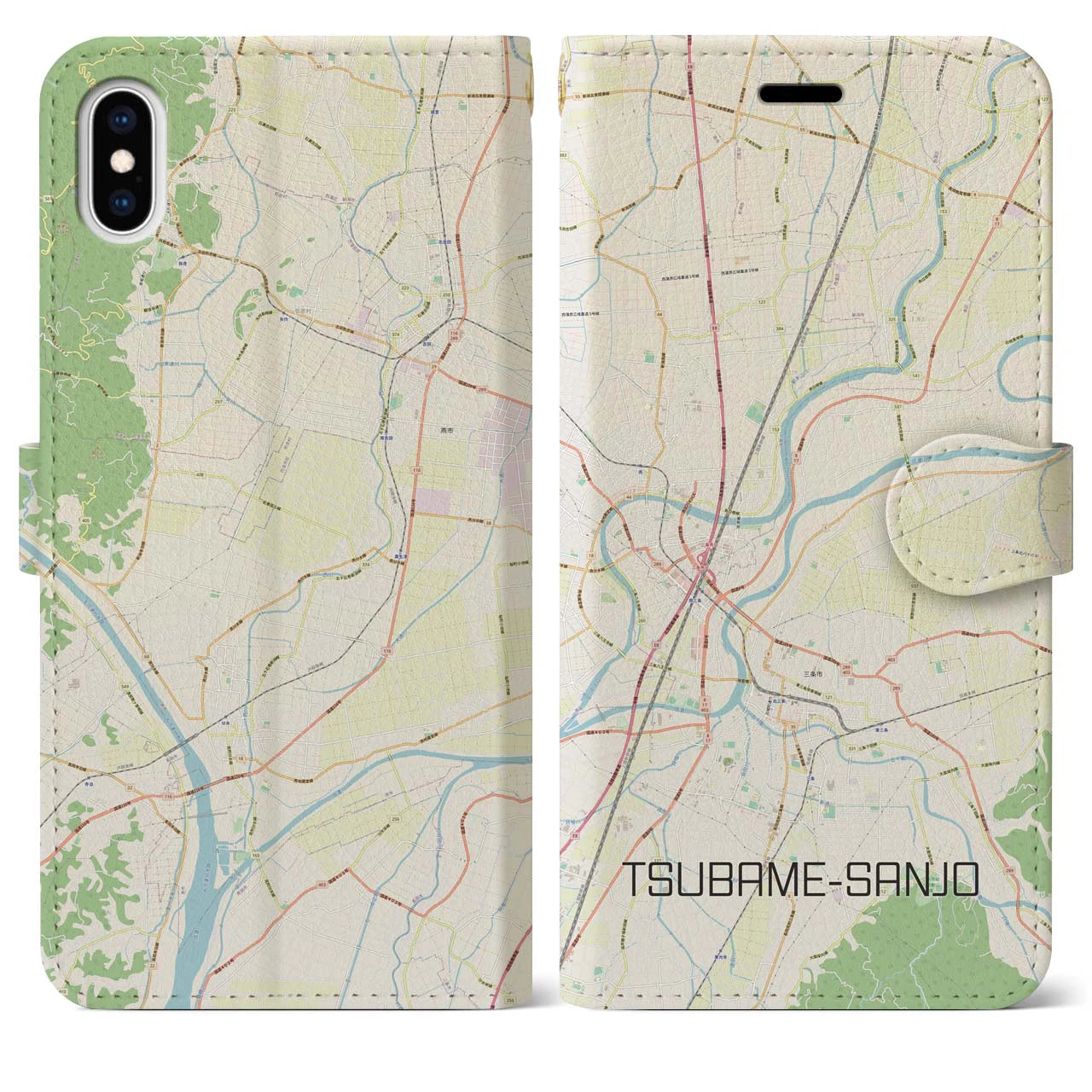 【燕三条(新潟県)】地図柄iPhoneケース(手帳タイプ)ナチュラル・iPhone XS Max 用