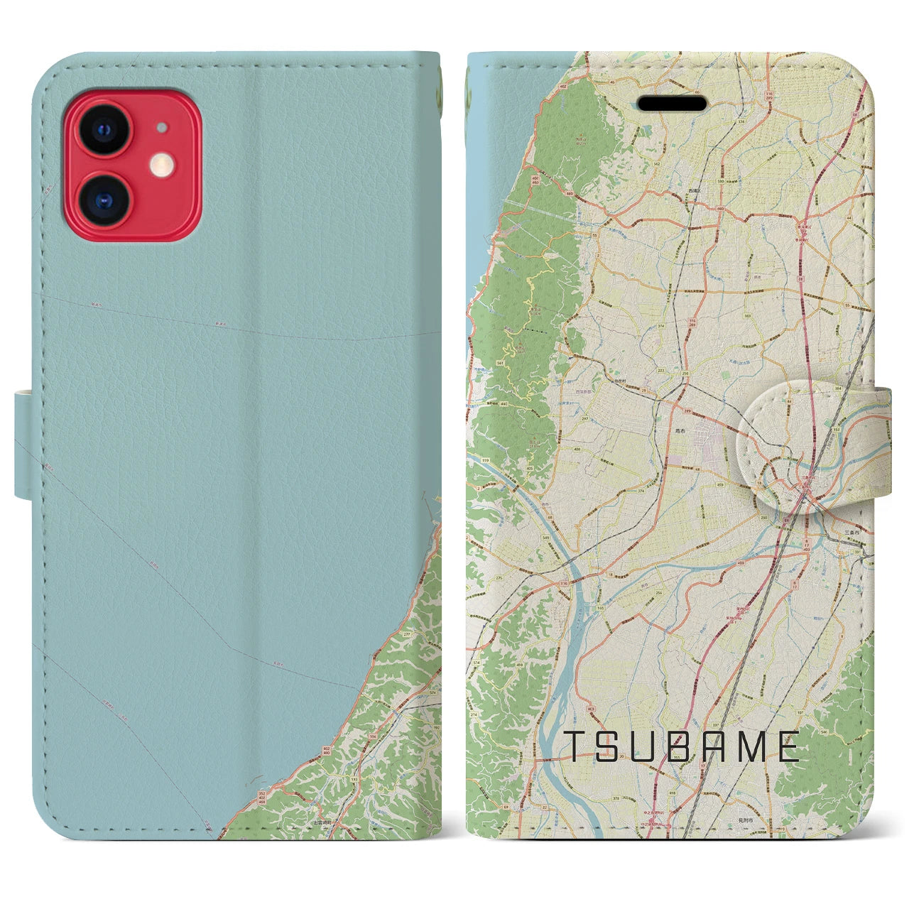 【燕(新潟県)】地図柄iPhoneケース(手帳タイプ)ナチュラル・iPhone 11 用