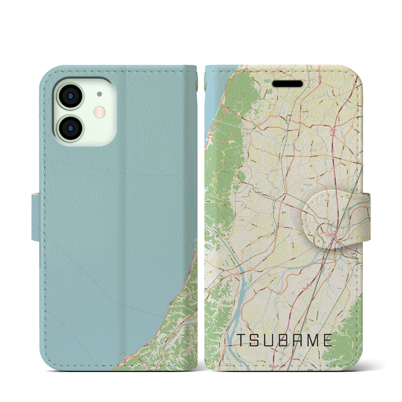 【燕(新潟県)】地図柄iPhoneケース(手帳タイプ)ナチュラル・iPhone 12 mini 用