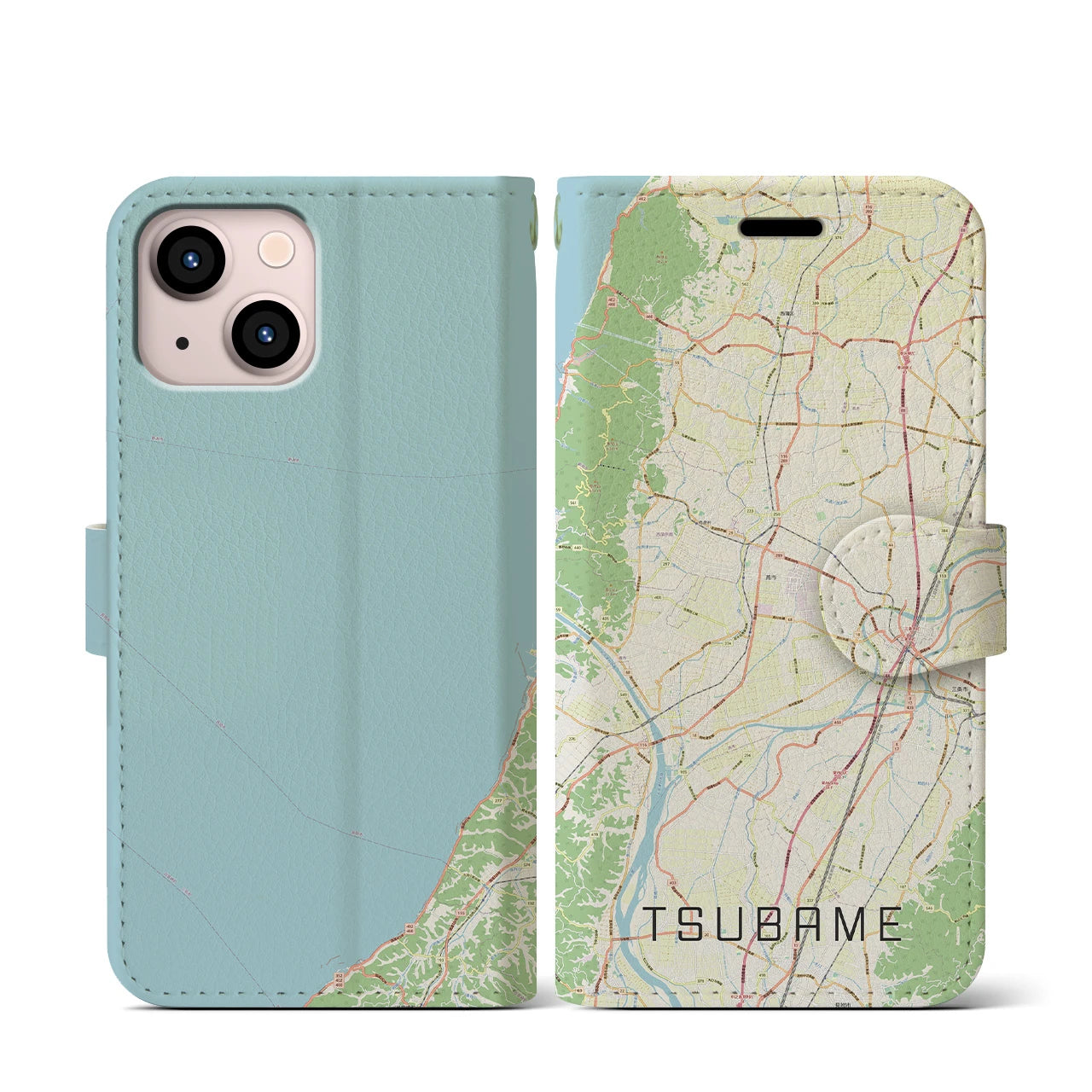 【燕(新潟県)】地図柄iPhoneケース(手帳タイプ)ナチュラル・iPhone 13 mini 用