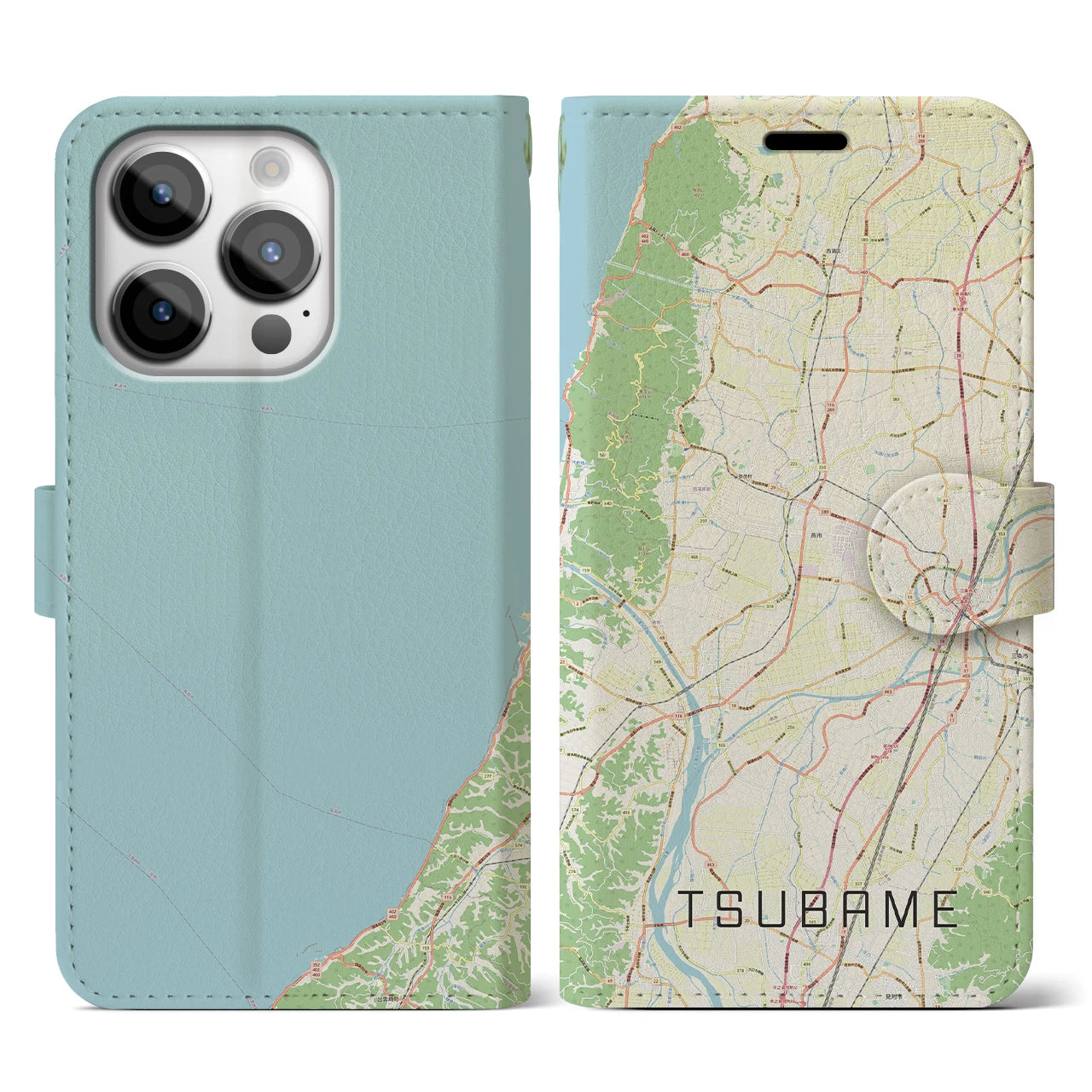 【燕(新潟県)】地図柄iPhoneケース(手帳タイプ)ナチュラル・iPhone 14 Pro 用