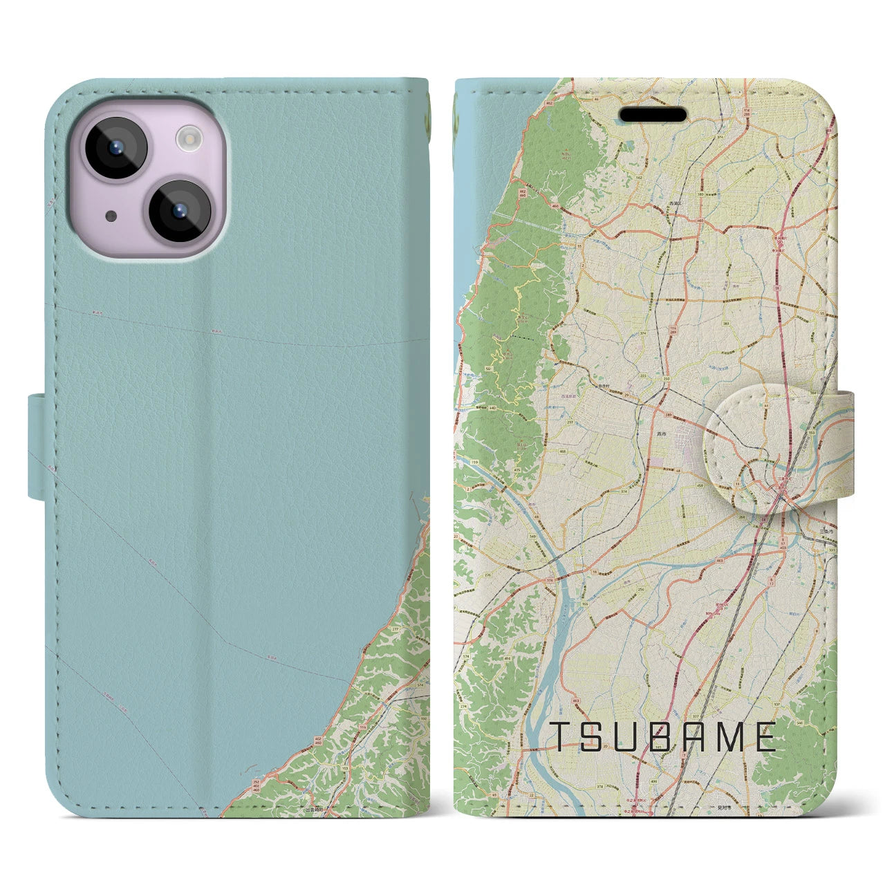 【燕(新潟県)】地図柄iPhoneケース(手帳タイプ)ナチュラル・iPhone 14 用