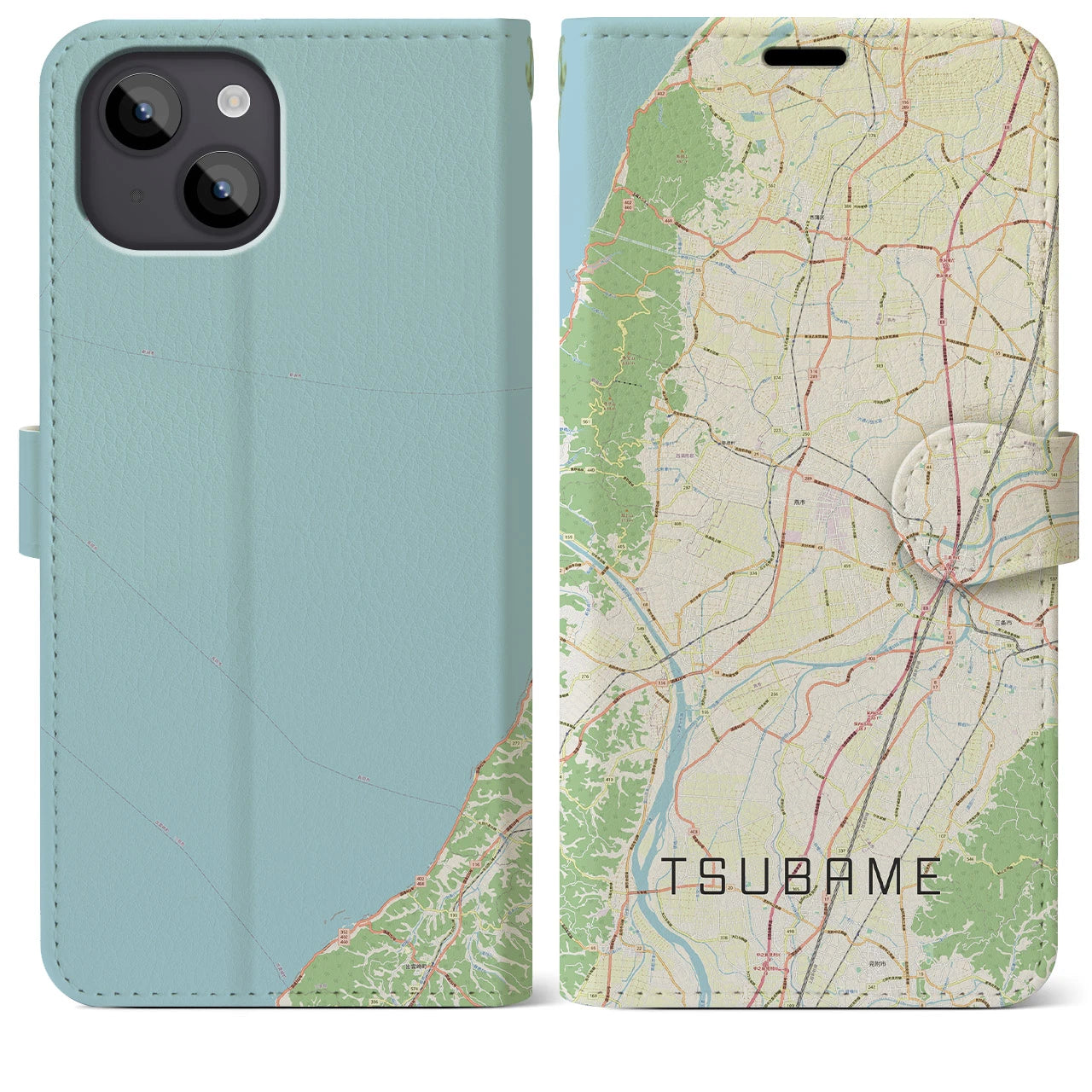 【燕(新潟県)】地図柄iPhoneケース(手帳タイプ)ナチュラル・iPhone 14 Plus 用