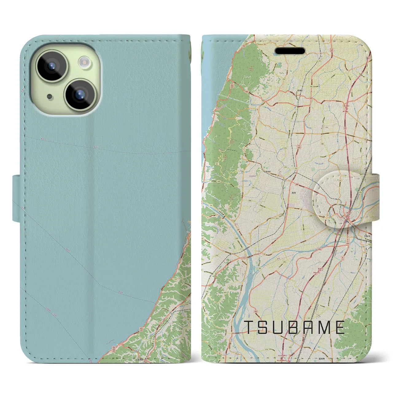 【燕(新潟県)】地図柄iPhoneケース(手帳タイプ)ナチュラル・iPhone 15 用