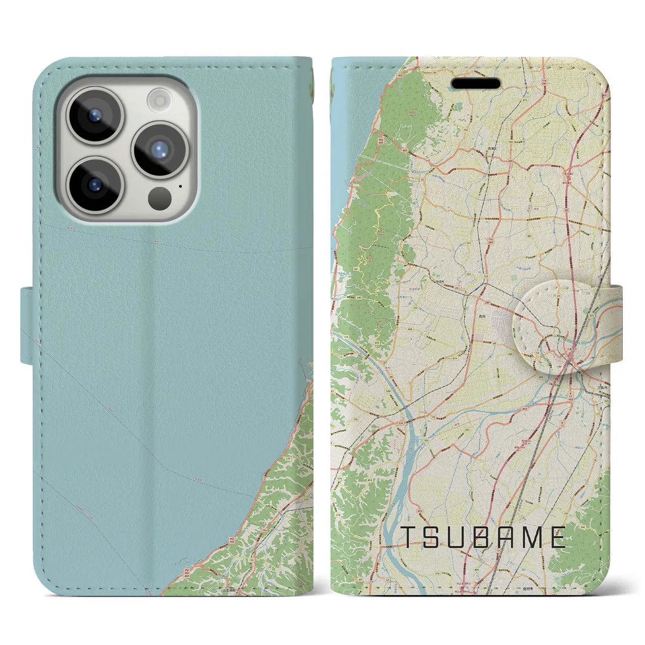【燕(新潟県)】地図柄iPhoneケース(手帳タイプ)ナチュラル・iPhone 15 Pro 用