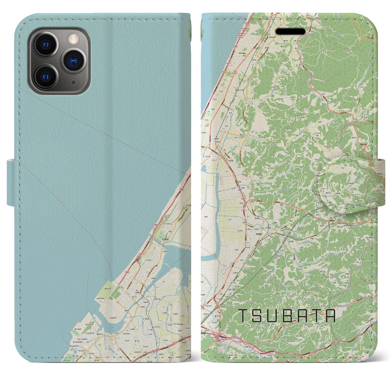 【津幡(石川県)】地図柄iPhoneケース(手帳タイプ)ナチュラル・iPhone 11 Pro Max 用