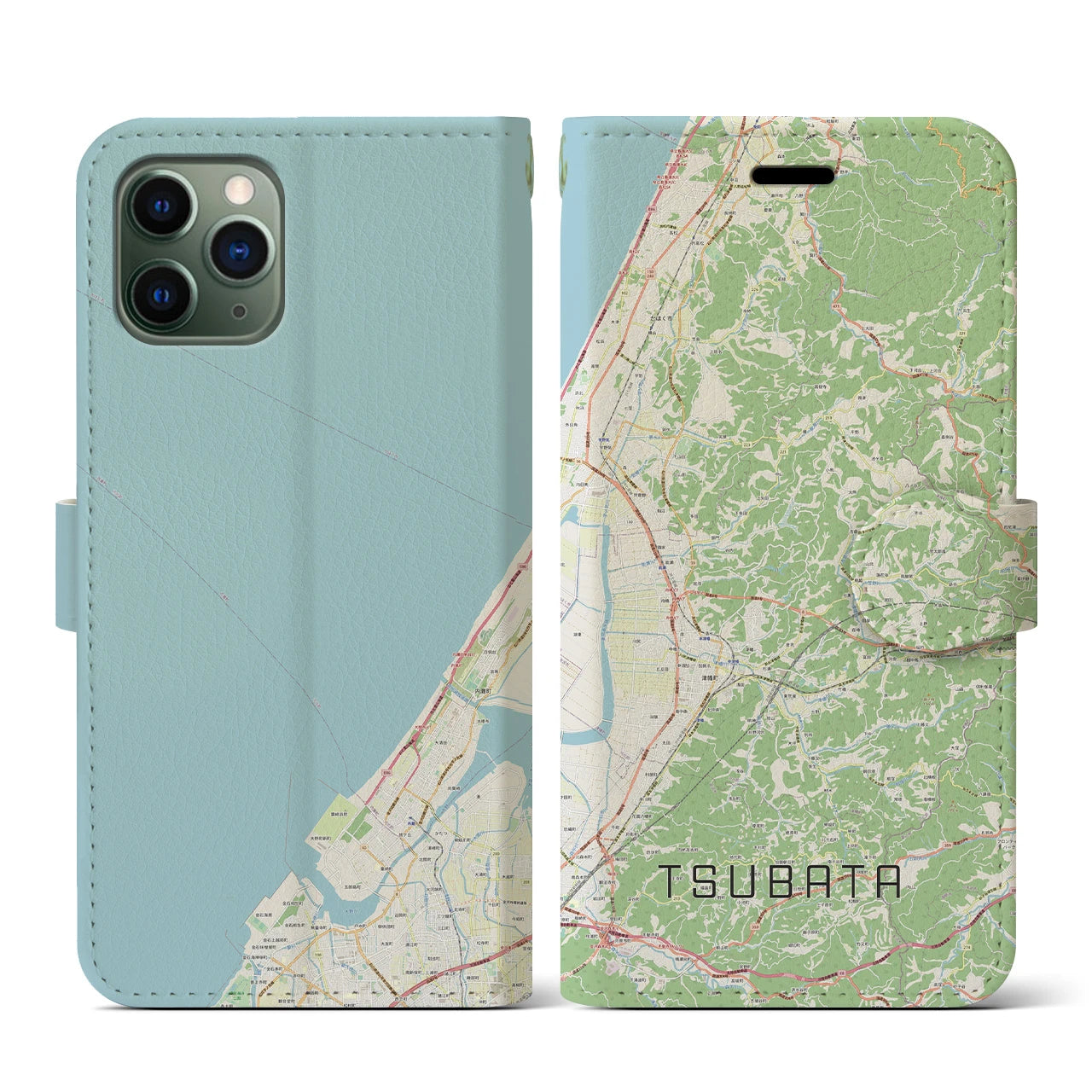 【津幡(石川県)】地図柄iPhoneケース(手帳タイプ)ナチュラル・iPhone 11 Pro 用