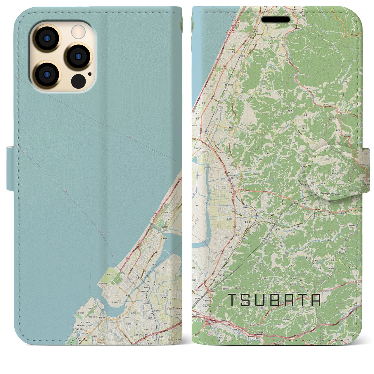 【津幡(石川県)】地図柄iPhoneケース(手帳タイプ)ナチュラル・iPhone 12 Pro Max 用