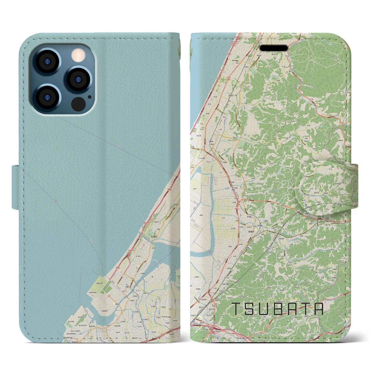 【津幡(石川県)】地図柄iPhoneケース(手帳タイプ)ナチュラル・iPhone 12 / 12 Pro 用