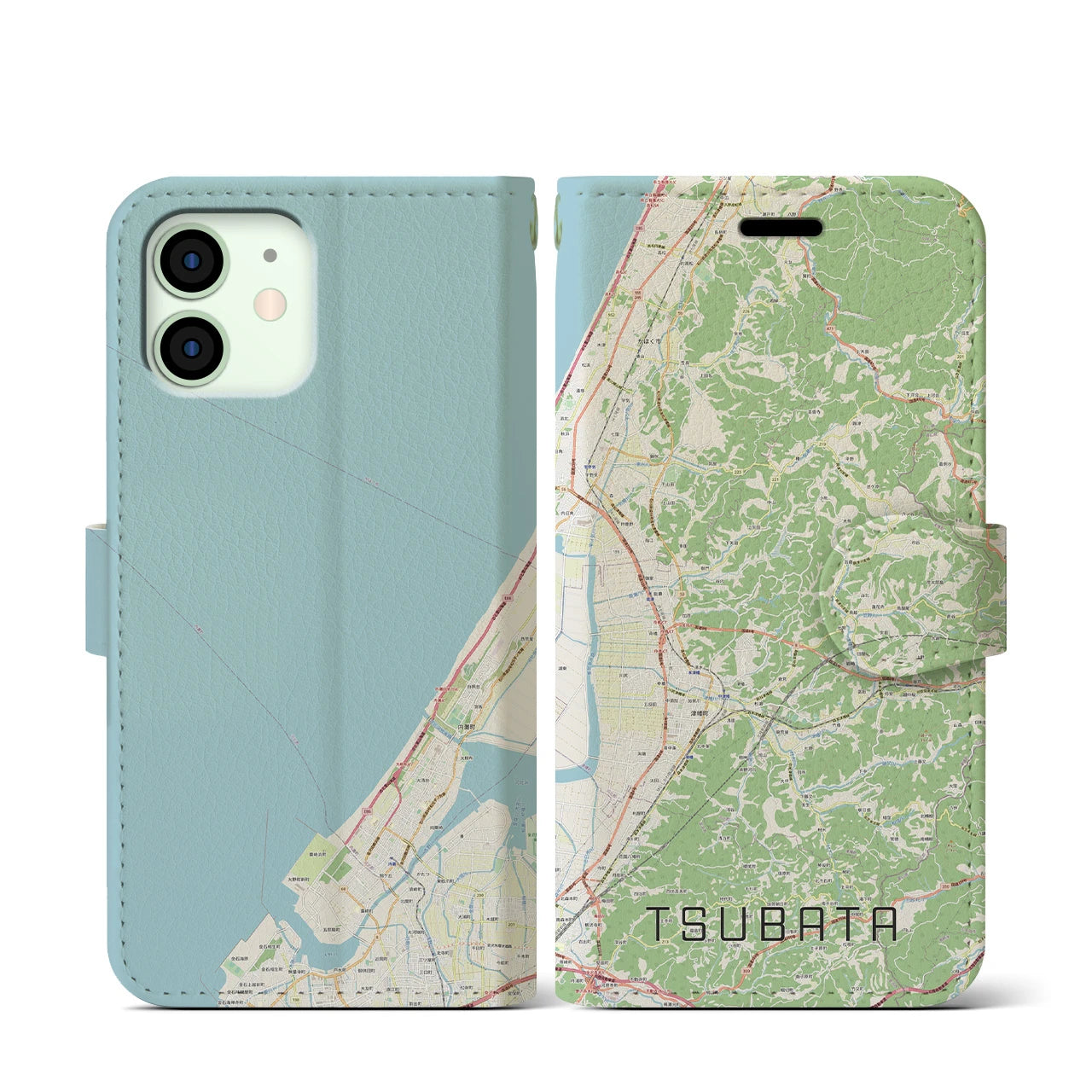 【津幡(石川県)】地図柄iPhoneケース(手帳タイプ)ナチュラル・iPhone 12 mini 用