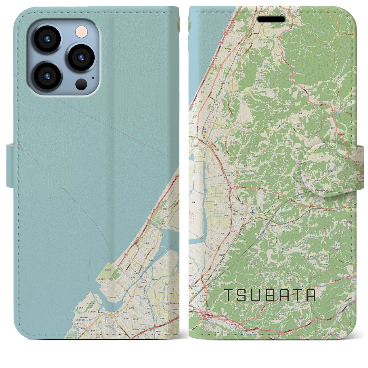 【津幡(石川県)】地図柄iPhoneケース(手帳タイプ)ナチュラル・iPhone 13 Pro Max 用