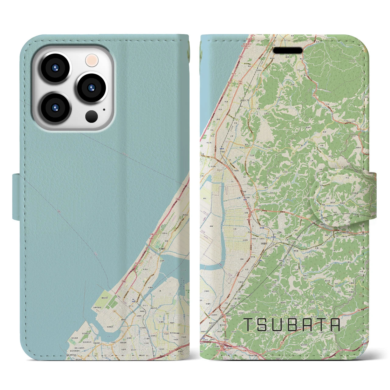 【津幡(石川県)】地図柄iPhoneケース(手帳タイプ)ナチュラル・iPhone 13 Pro 用