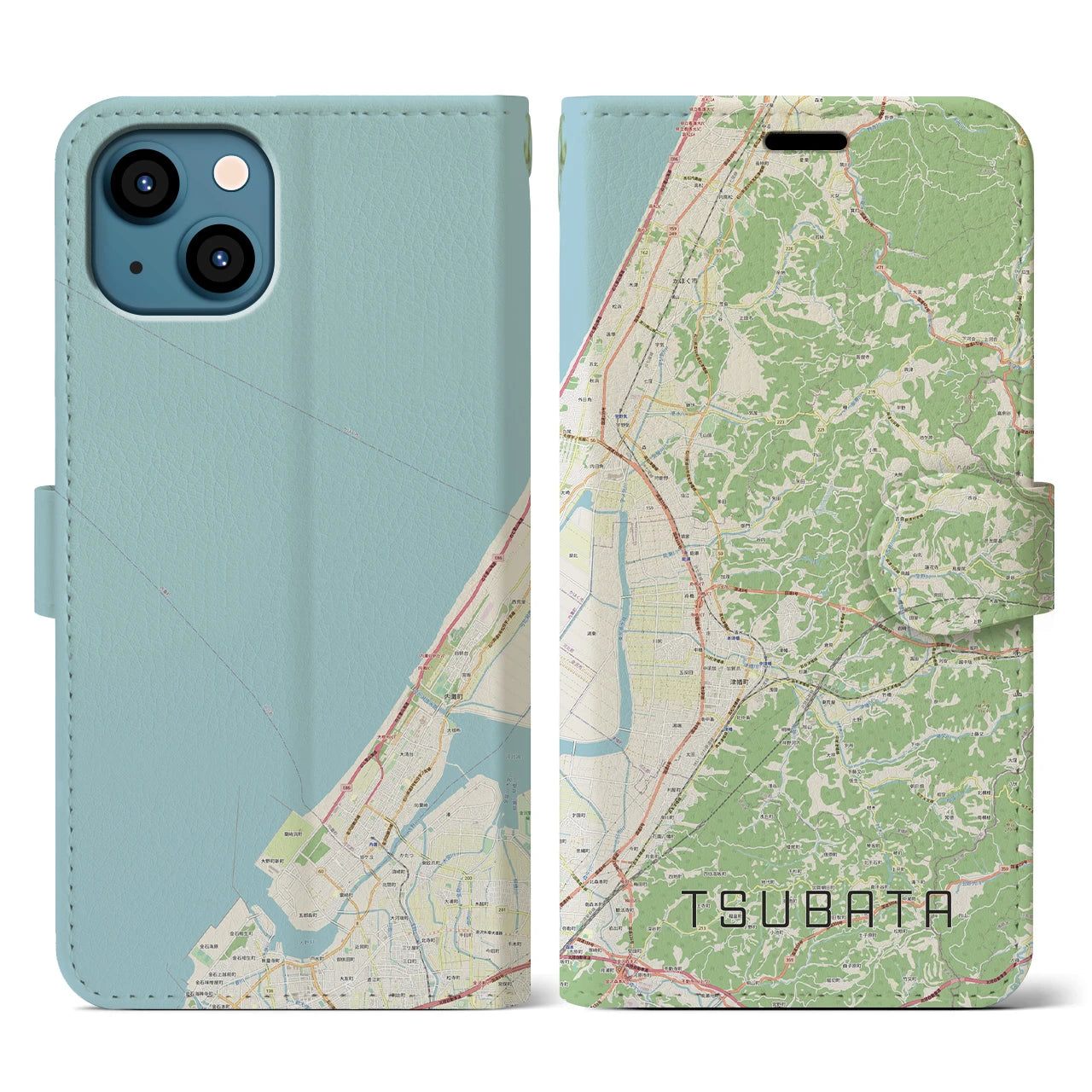【津幡(石川県)】地図柄iPhoneケース(手帳タイプ)ナチュラル・iPhone 13 用