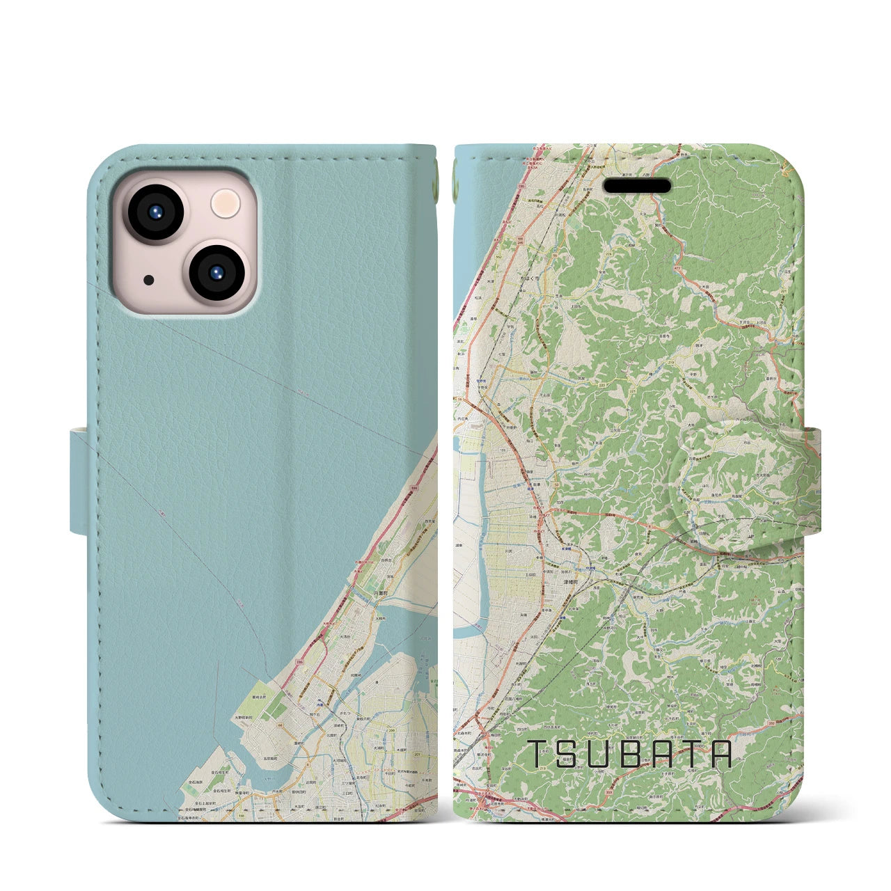 【津幡(石川県)】地図柄iPhoneケース(手帳タイプ)ナチュラル・iPhone 13 mini 用