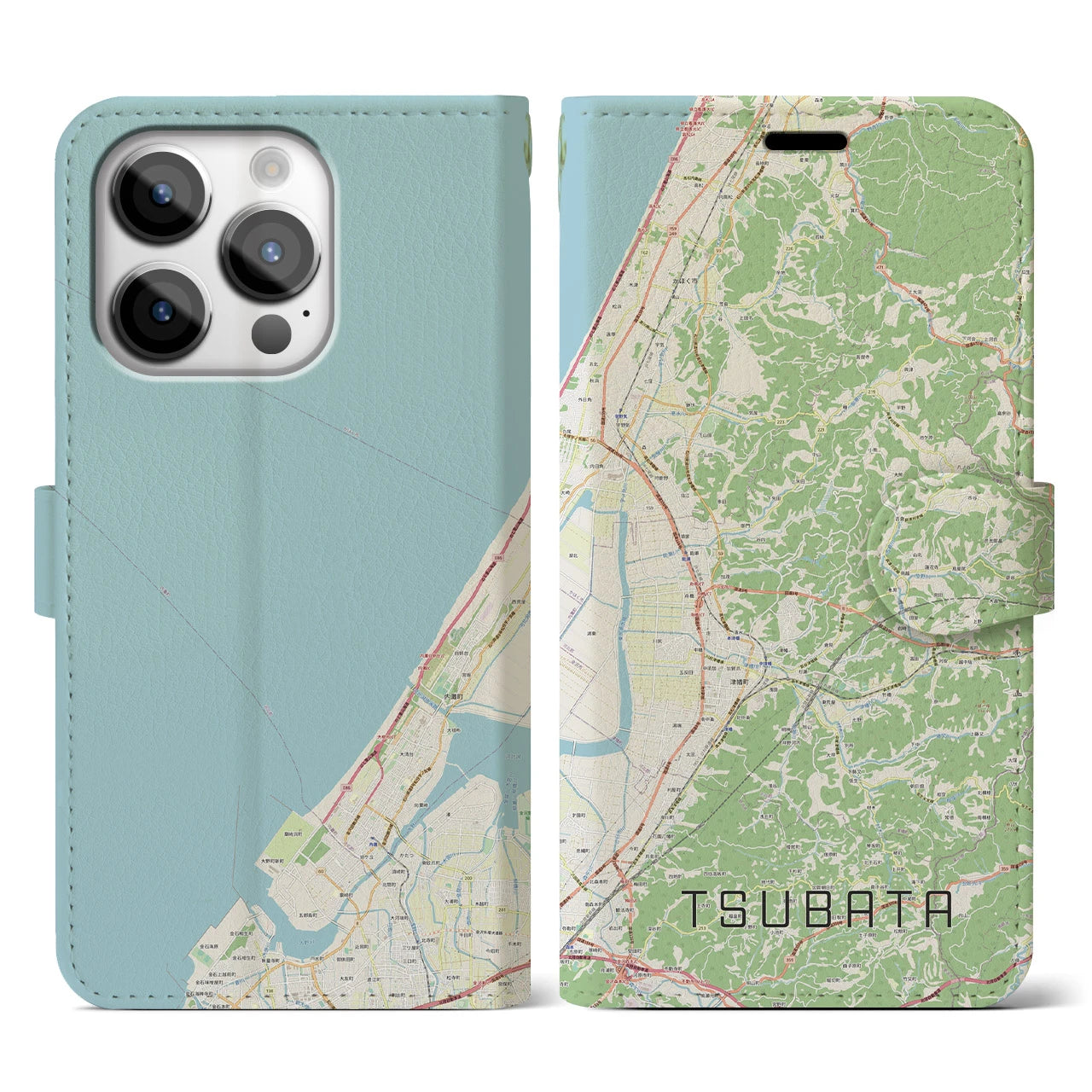 【津幡(石川県)】地図柄iPhoneケース(手帳タイプ)ナチュラル・iPhone 14 Pro 用
