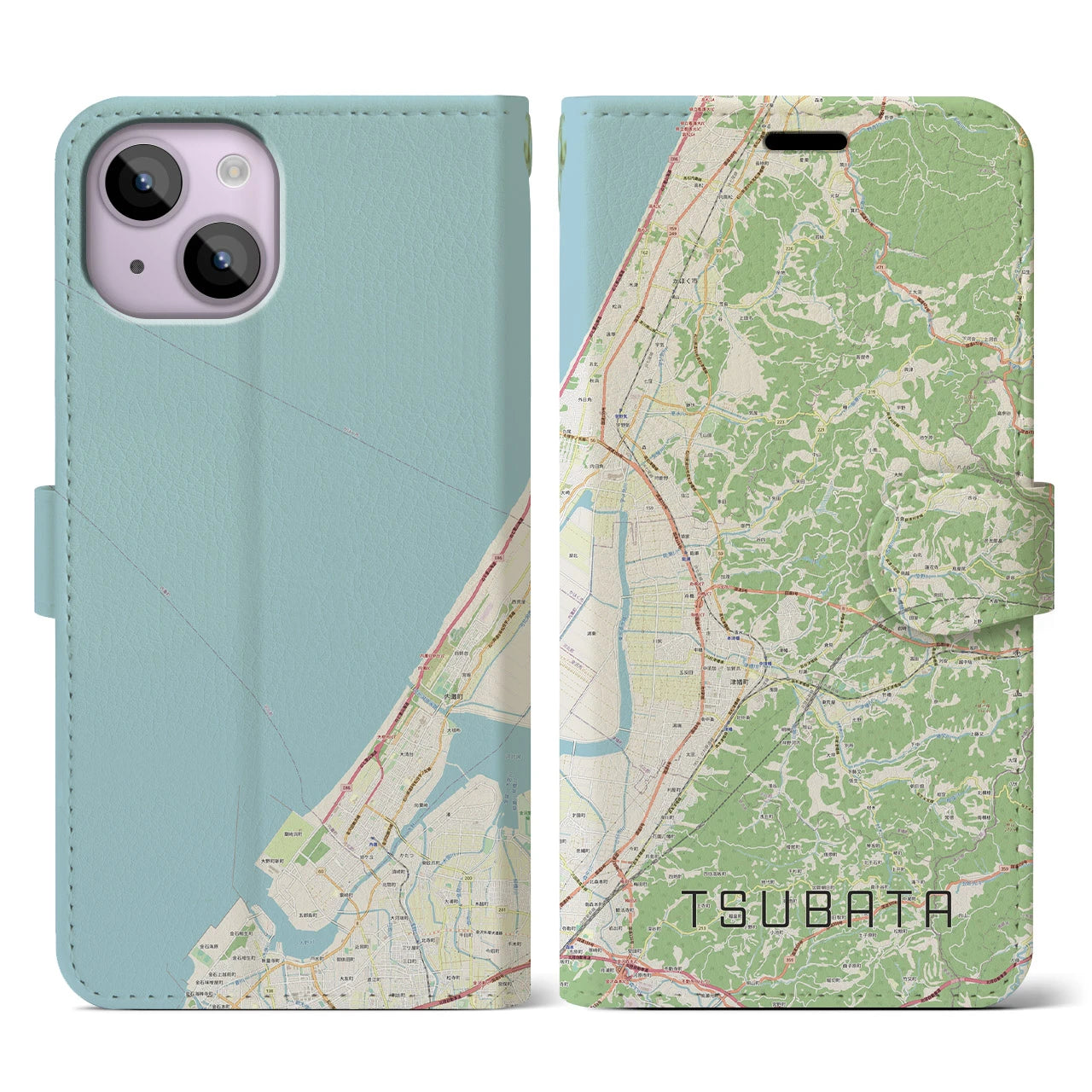 【津幡(石川県)】地図柄iPhoneケース(手帳タイプ)ナチュラル・iPhone 14 用