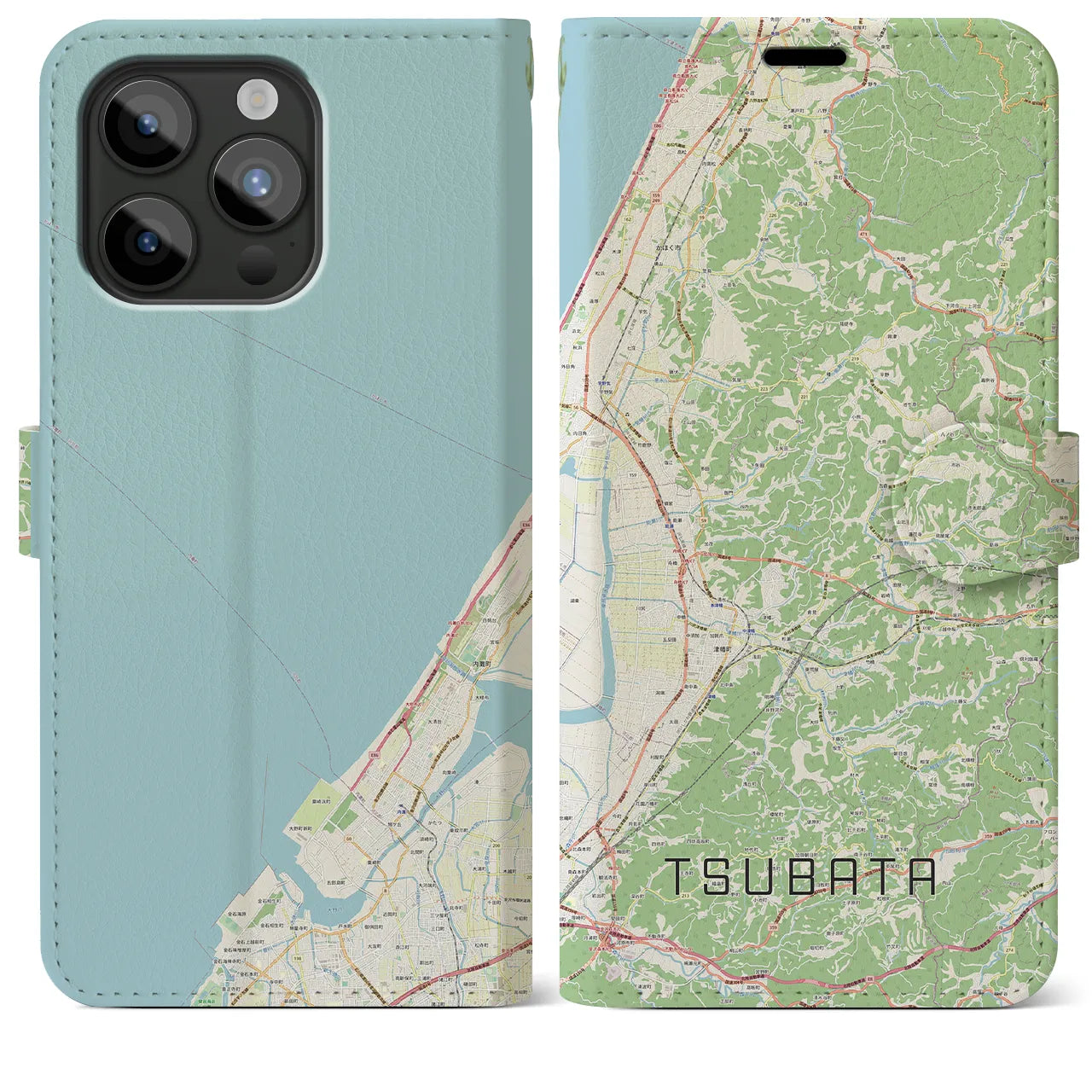 【津幡(石川県)】地図柄iPhoneケース(手帳タイプ)ナチュラル・iPhone 15 Pro Max 用